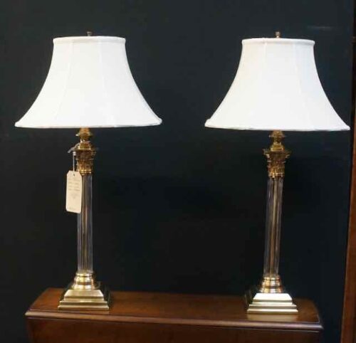 #7897 Pair of Brass & Glass Table Lamps