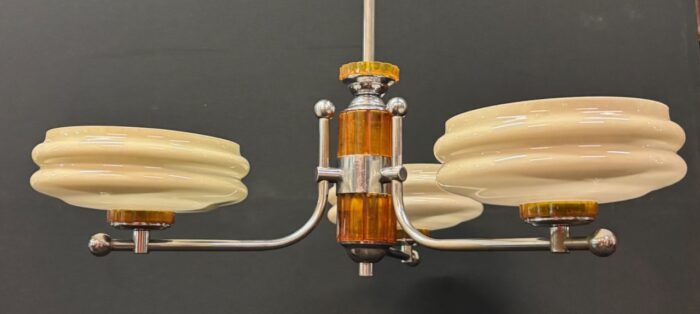 #673 Art Deco three arm pendant light