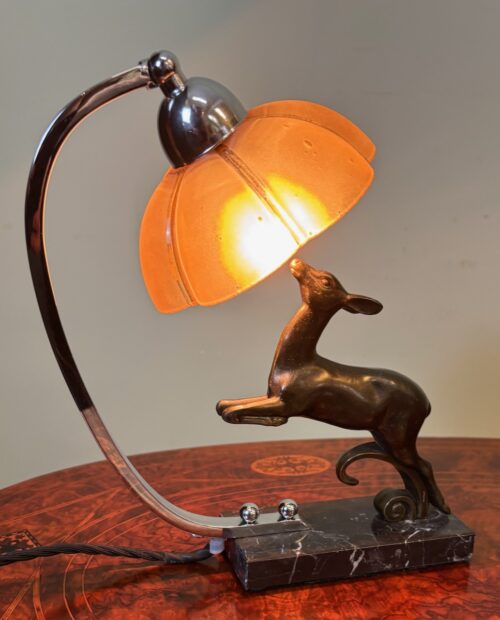 #673c French Art Deco Deer Lamp