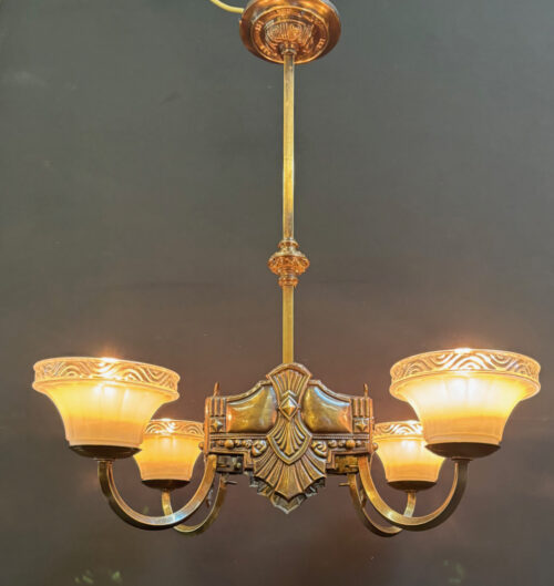 #8916 Original Art deco 4 arm pendant light