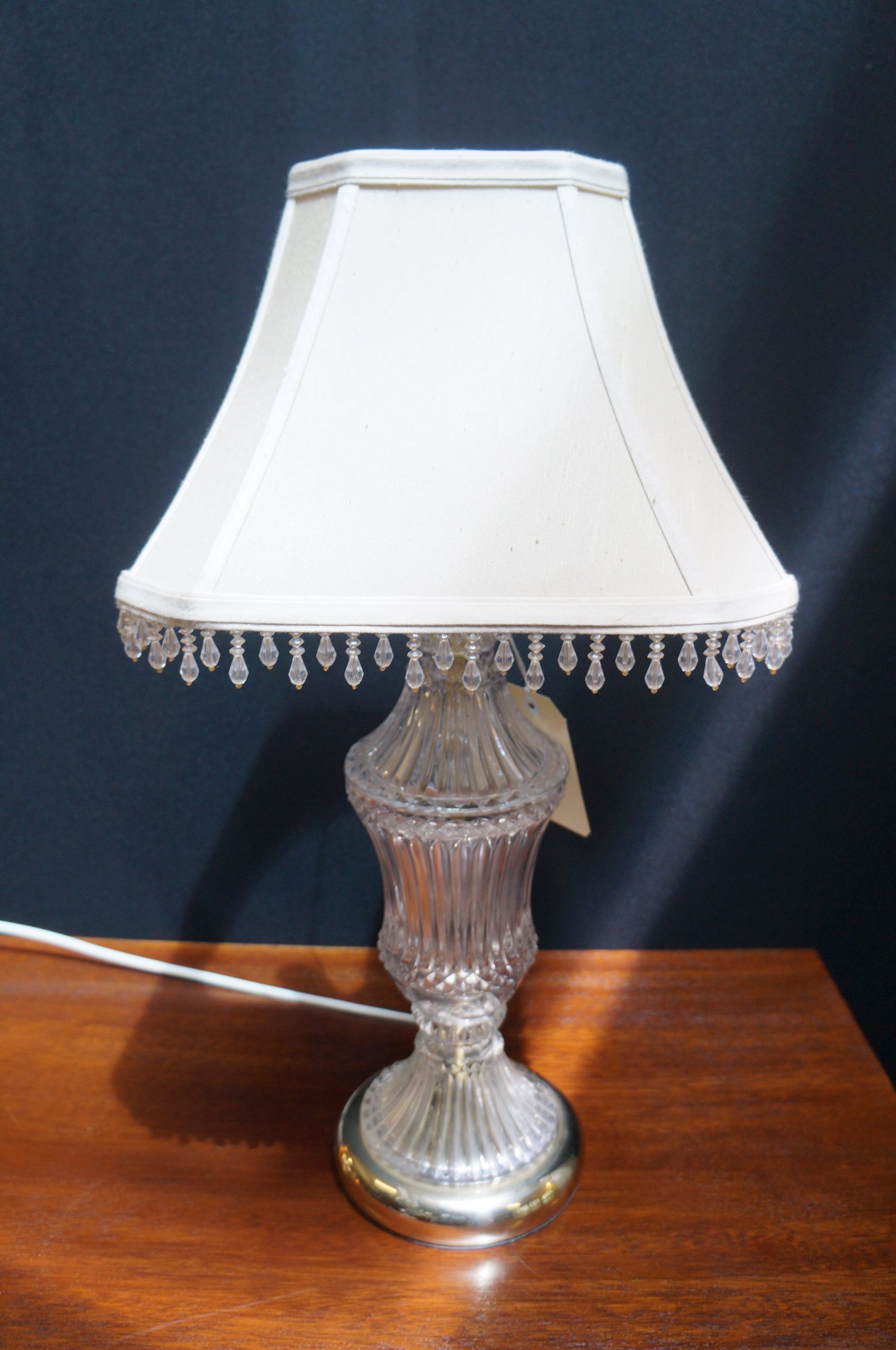 Cut Crystal Lamp with Beaded Shade Seanic Antiques