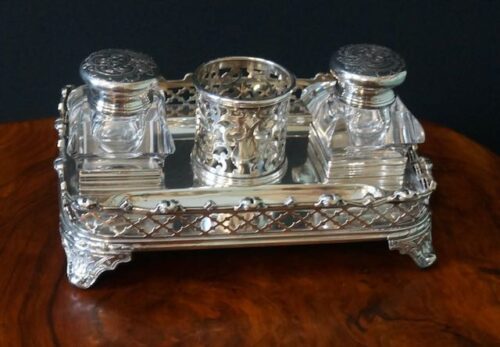 #7918 silver plated ink stand