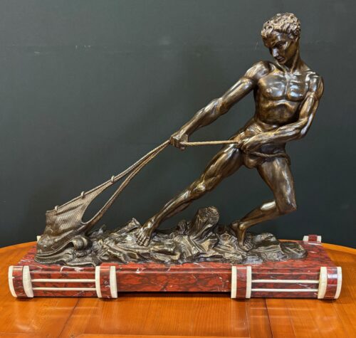#8132 French Art Deco Statue of a Fisherman