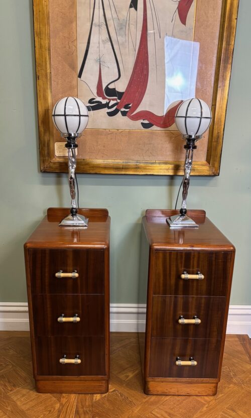 #8534/a Pair of Walnut and maple bedside cabinets