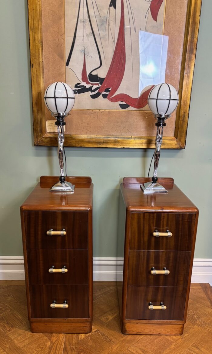 #8534/a Pair of Walnut and maple bedside cabinets