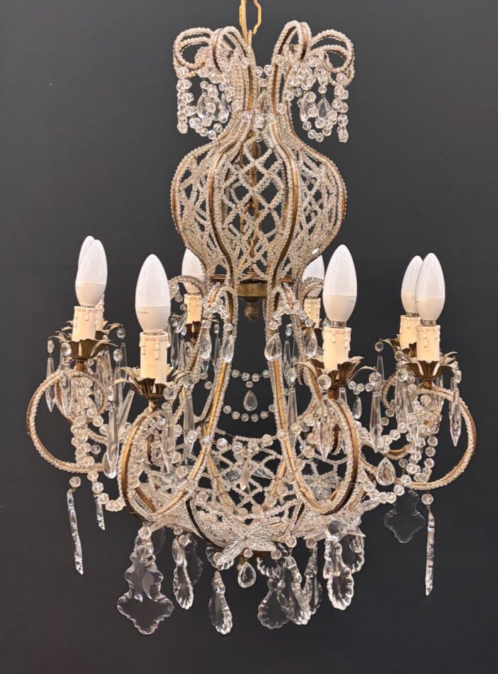 8693 Large French Crystal Chandelier - Seanic Antiques