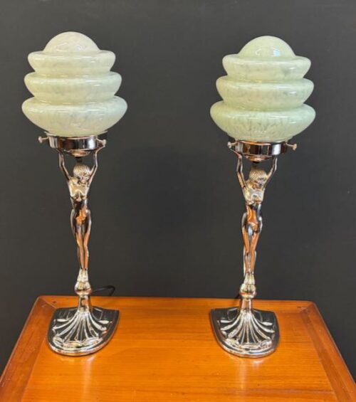 #8594 Pair of Art Deco Style Diana Lamps